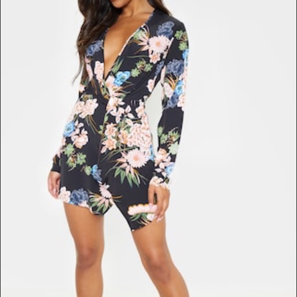 Pretty Little Thing long sleeve floral wrap mini dress